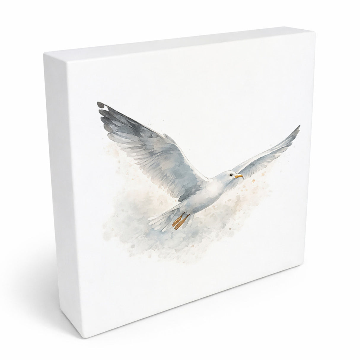 Küstenklänge Möwe Holzbild in 10x10 cm zum Stellen oder Aufhängen