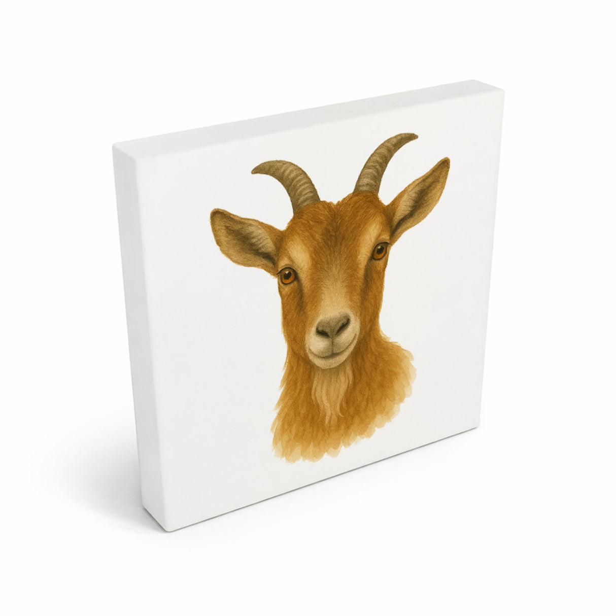 Bauernhof Charme Ziegen Porträt Holzbild in 10x10 cm zum Stellen oder Aufhängen