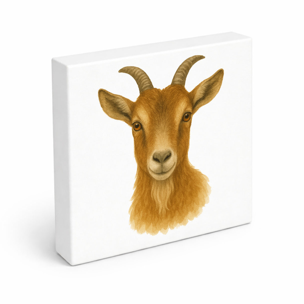 Bauernhof Charme Ziegen Porträt Holzbild in 10x10 cm zum Stellen oder Aufhängen