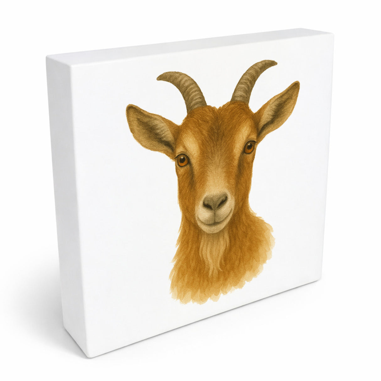 Bauernhof Charme Ziegen Porträt Holzbild in 10x10 cm zum Stellen oder Aufhängen