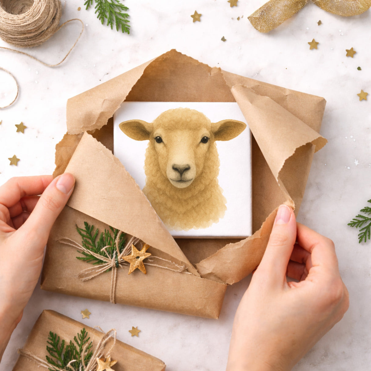 Bauernhof Charme Schaf Porträt Holzbild in 10x10 cm zum Stellen oder Aufhängen