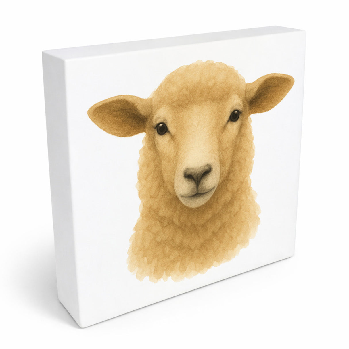 Bauernhof Charme Schaf Porträt Holzbild in 10x10 cm zum Stellen oder Aufhängen