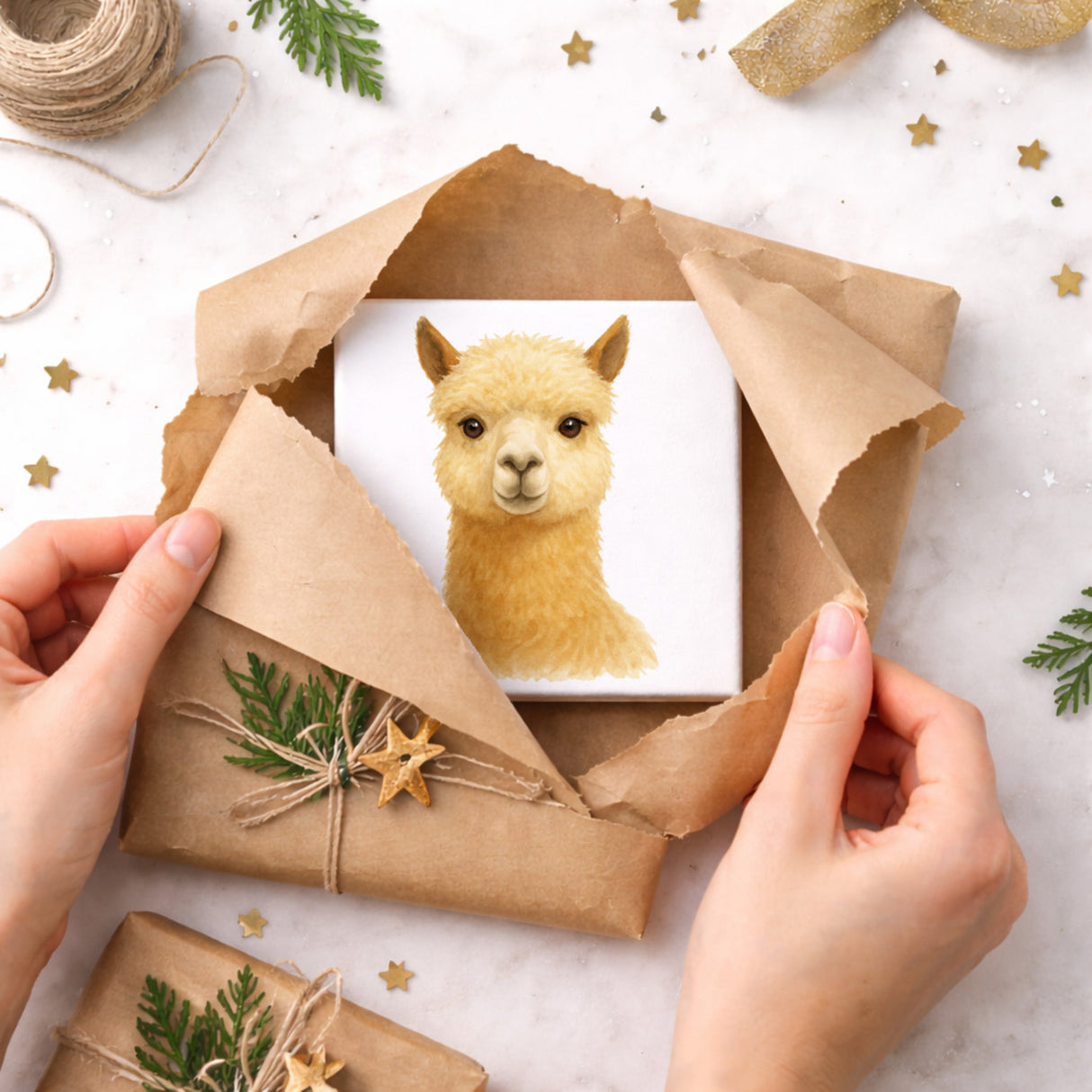 Bauernhof Charme Alpaka Porträt Holzbild in 10x10 cm zum Stellen oder Aufhängen
