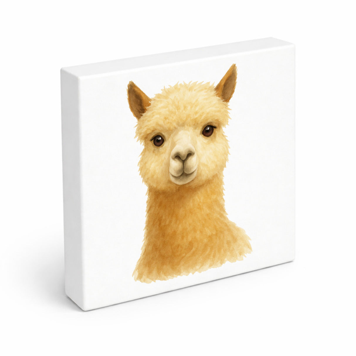 Bauernhof Charme Alpaka Porträt Holzbild in 10x10 cm zum Stellen oder Aufhängen