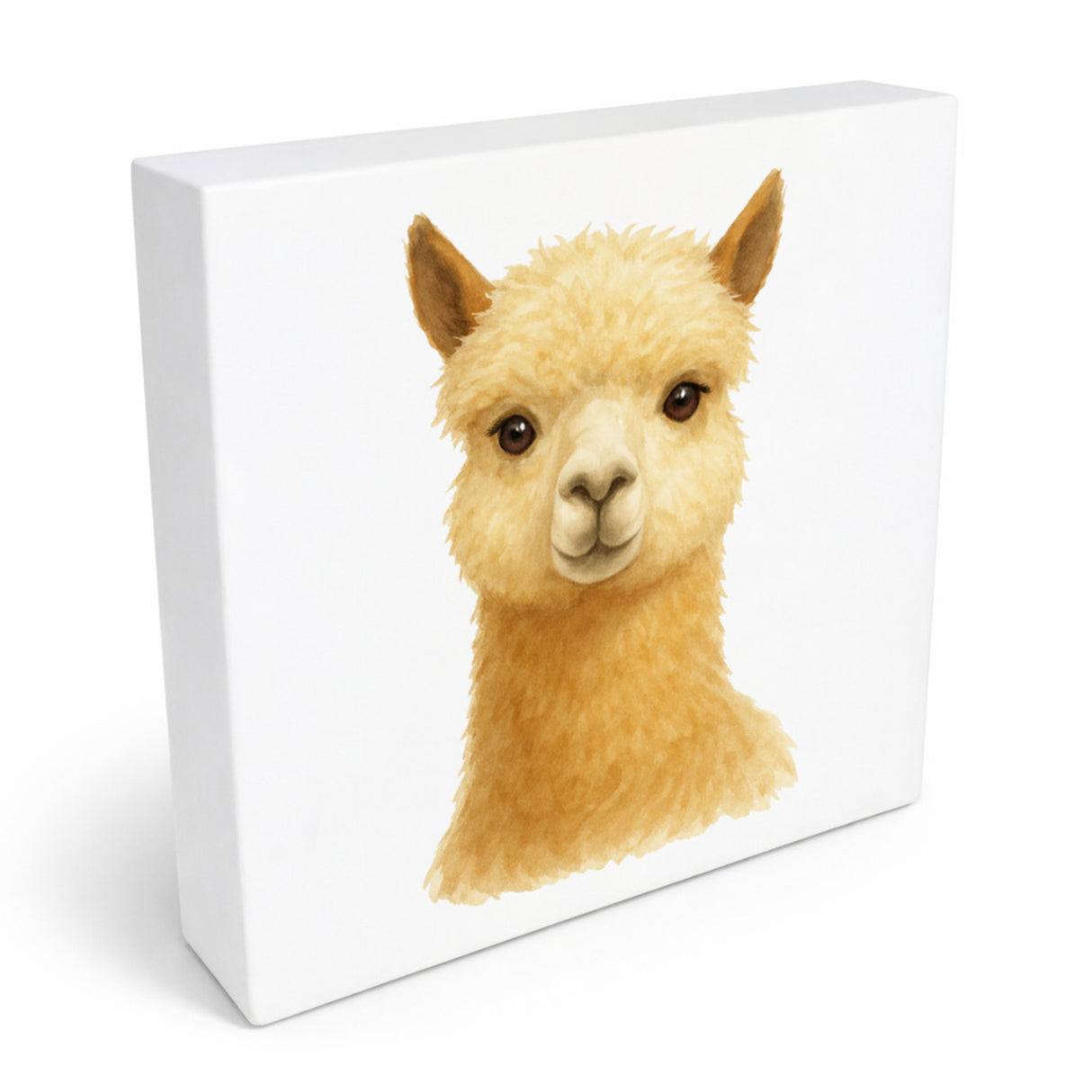 Bauernhof Charme Alpaka Porträt Holzbild in 10x10 cm zum Stellen oder Aufhängen
