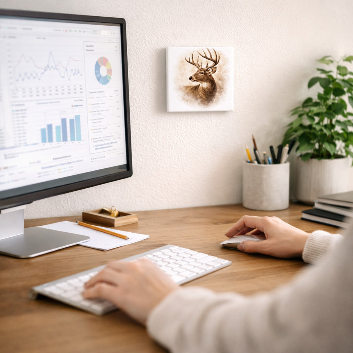 Wald Schönheit Hirschkopf Holzbild in 10x10 cm zum Stellen oder Aufhängen