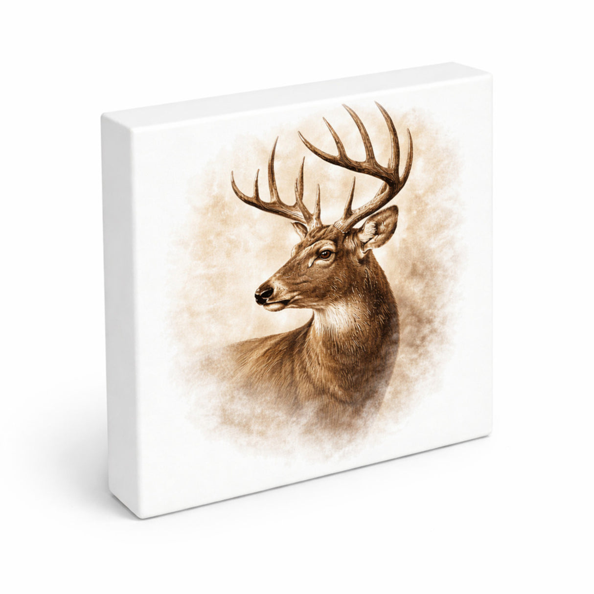 Wald Schönheit Hirschkopf Holzbild in 10x10 cm zum Stellen oder Aufhängen