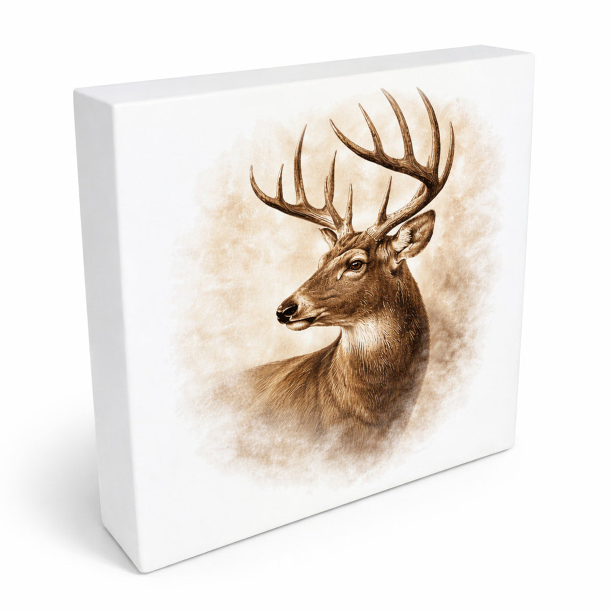 Wald Schönheit Hirschkopf Holzbild in 10x10 cm zum Stellen oder Aufhängen