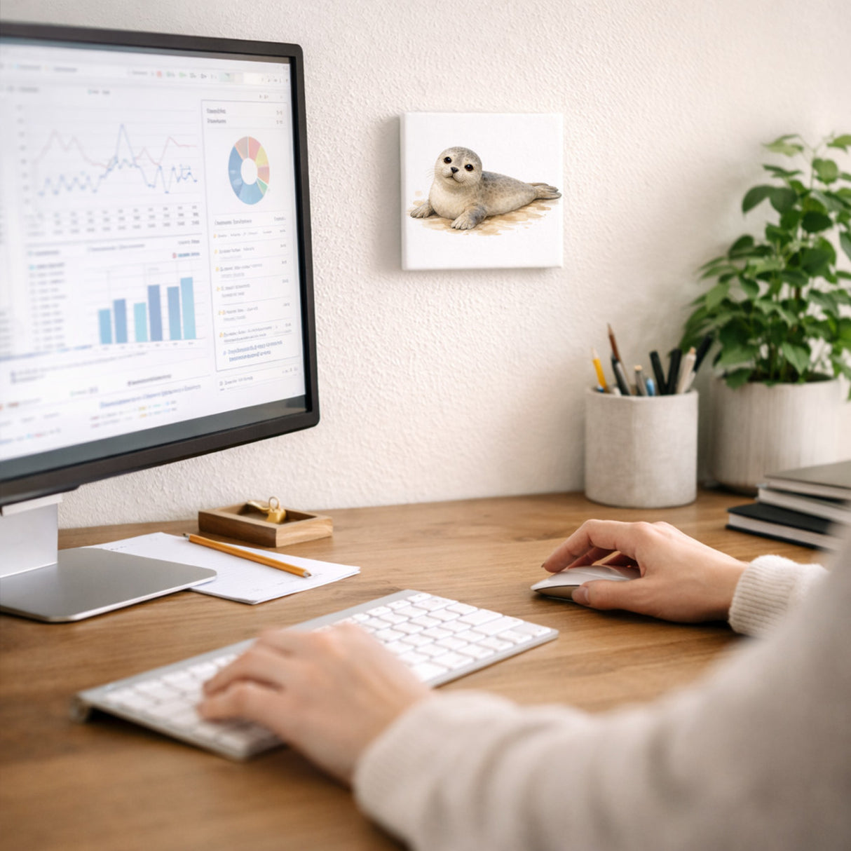 Robben Charme Robbe Aquarell Holzbild in 10x10 cm zum Stellen oder Aufhängen