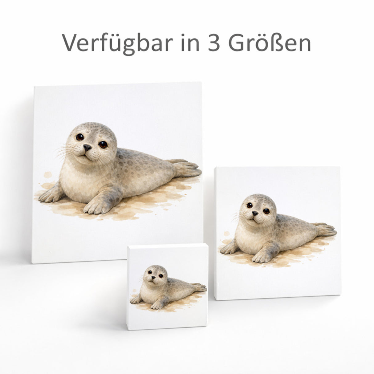 Robben Charme Robbe Aquarell Holzbild in 10x10 cm zum Stellen oder Aufhängen