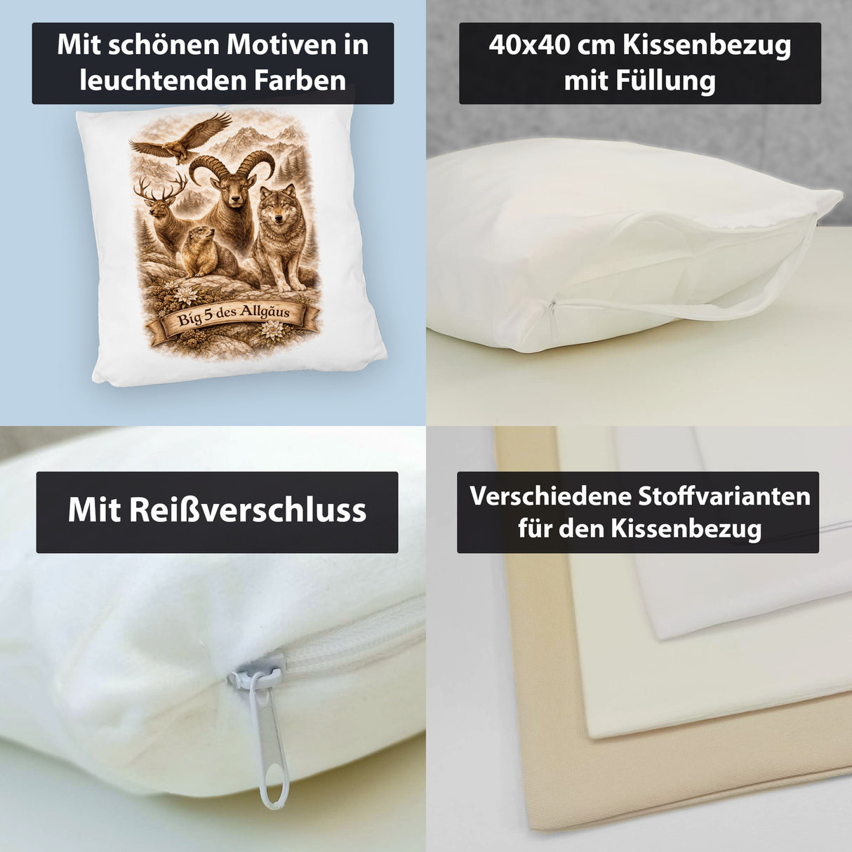 Big 5 des Allgäus Kissen mit Tiermotiven