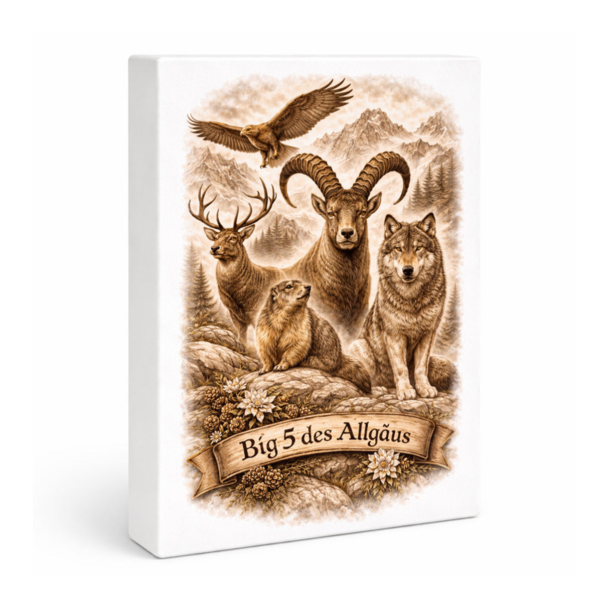 Big 5 des Allgäus Holzbild in 20x15 cm zum Stellen oder Aufhängen mit Tiermotiven
