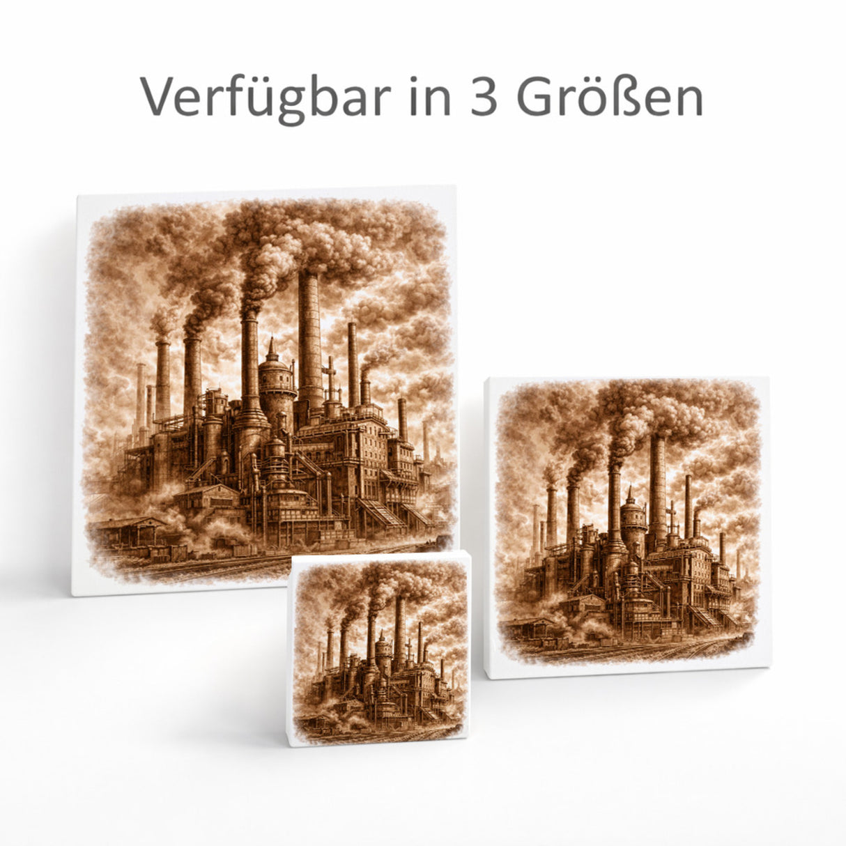 Vintage Energy Industrieanlage Rauch Holzbild in 10x10 cm zum Stellen oder Aufhängen