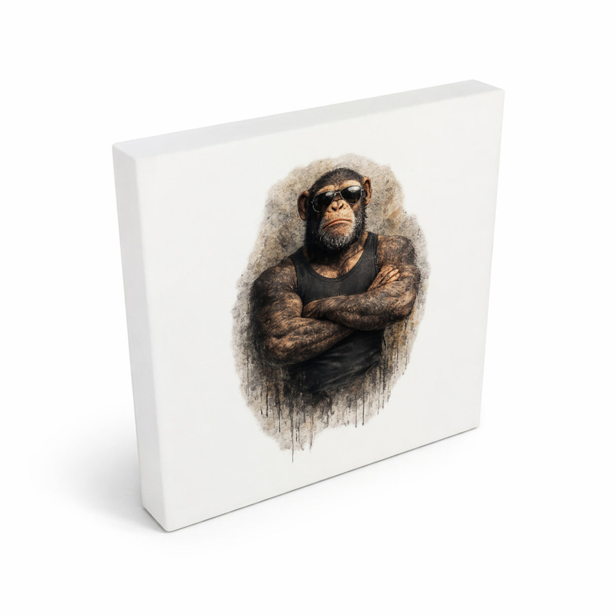 Drei coole Affen nichts sehen Holzbild in 10x10 cm zum Stellen oder Aufhängen