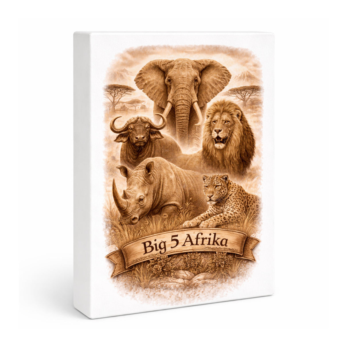 Big 5 Afrika Holzbild in 20x15 cm zum Stellen oder Aufhängen mit Tiermotiven