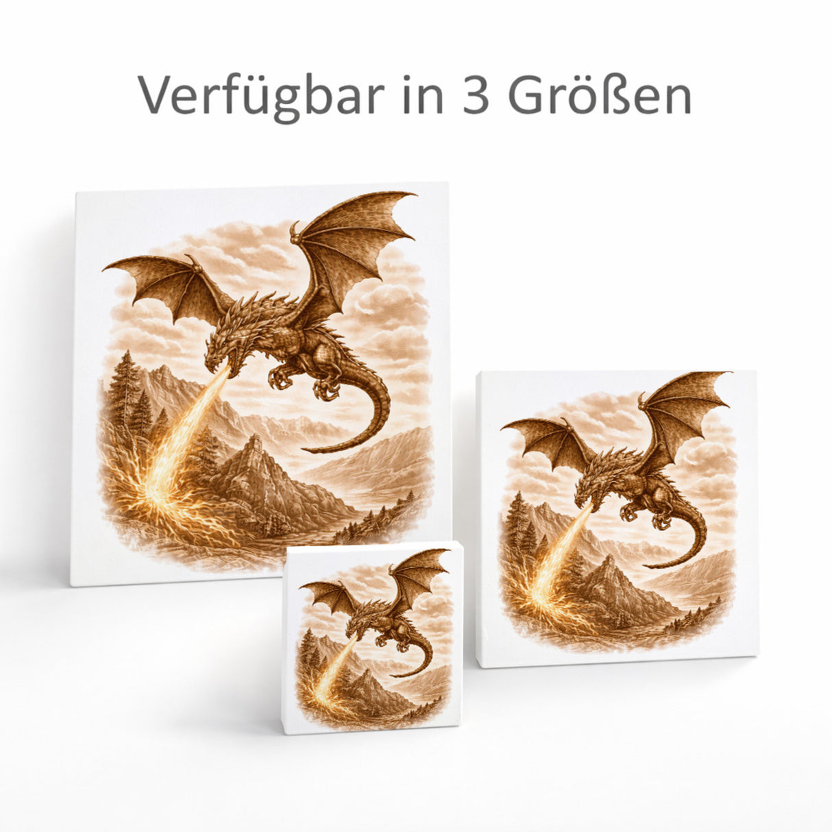 Mythos Freiheit Feuerspeiender Drache Holzbild in 10x10 cm zum Stellen oder Aufhängen