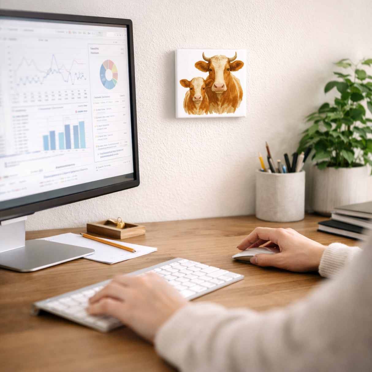 Kuh Familie Kuh und Kalb Holzbild in 10x10 cm zum Stellen oder Aufhängen