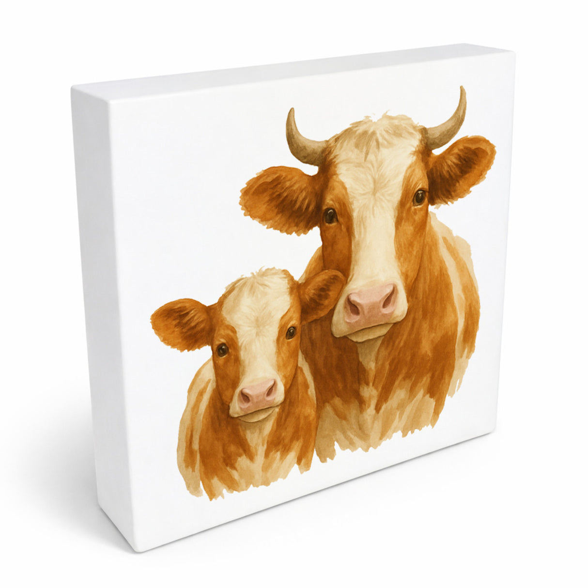 Kuh Familie Kuh und Kalb Holzbild in 10x10 cm zum Stellen oder Aufhängen