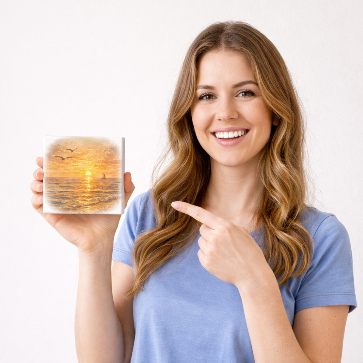 Sonnenuntergang Idylle Meer Sonnenuntergang Holzbild in 10x10 cm zum Stellen oder Aufhängen