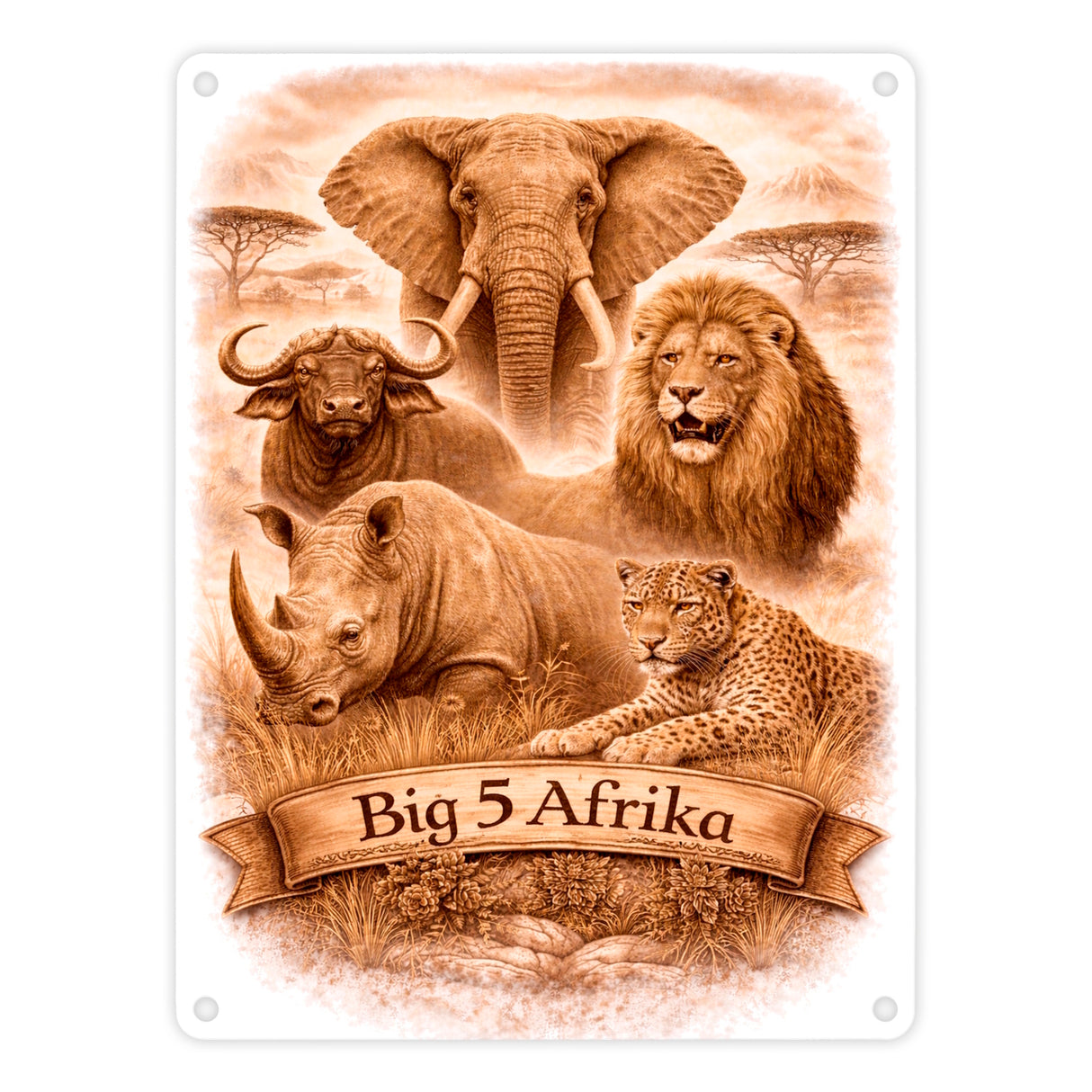 Big 5 Afrika Metallschild in 15x20 cm mit Tiermotiven