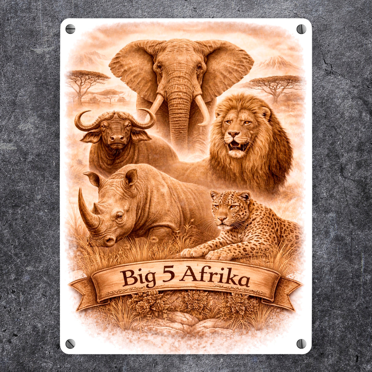 Big 5 Afrika Metallschild in 15x20 cm mit Tiermotiven