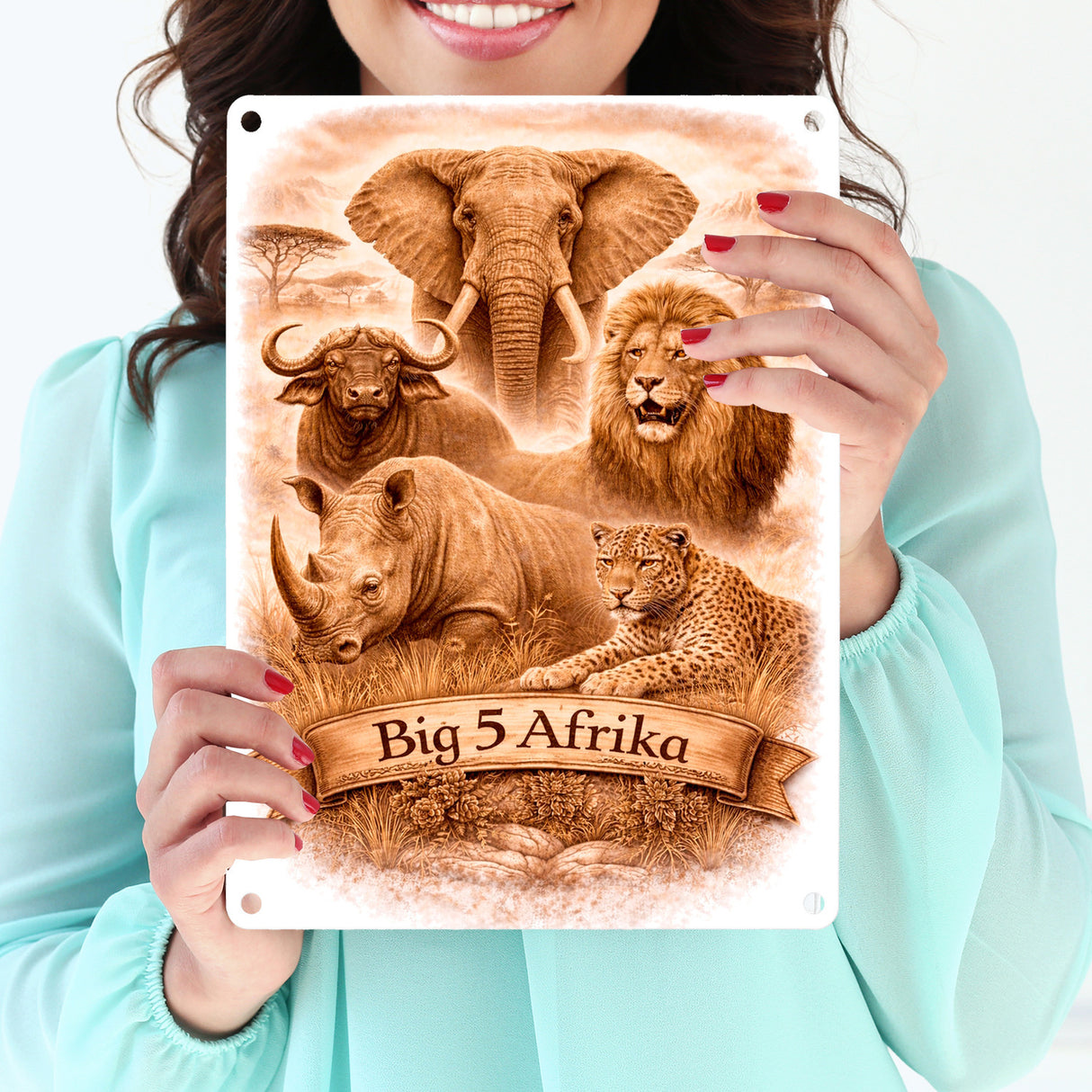 Big 5 Afrika Metallschild in 15x20 cm mit Tiermotiven