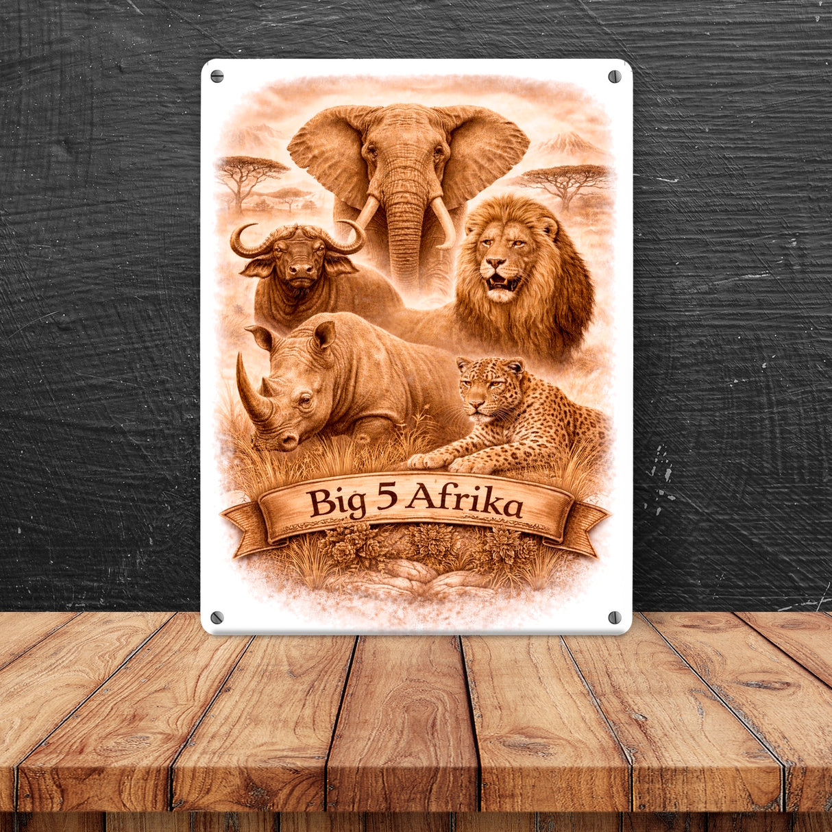 Big 5 Afrika Metallschild in 15x20 cm mit Tiermotiven