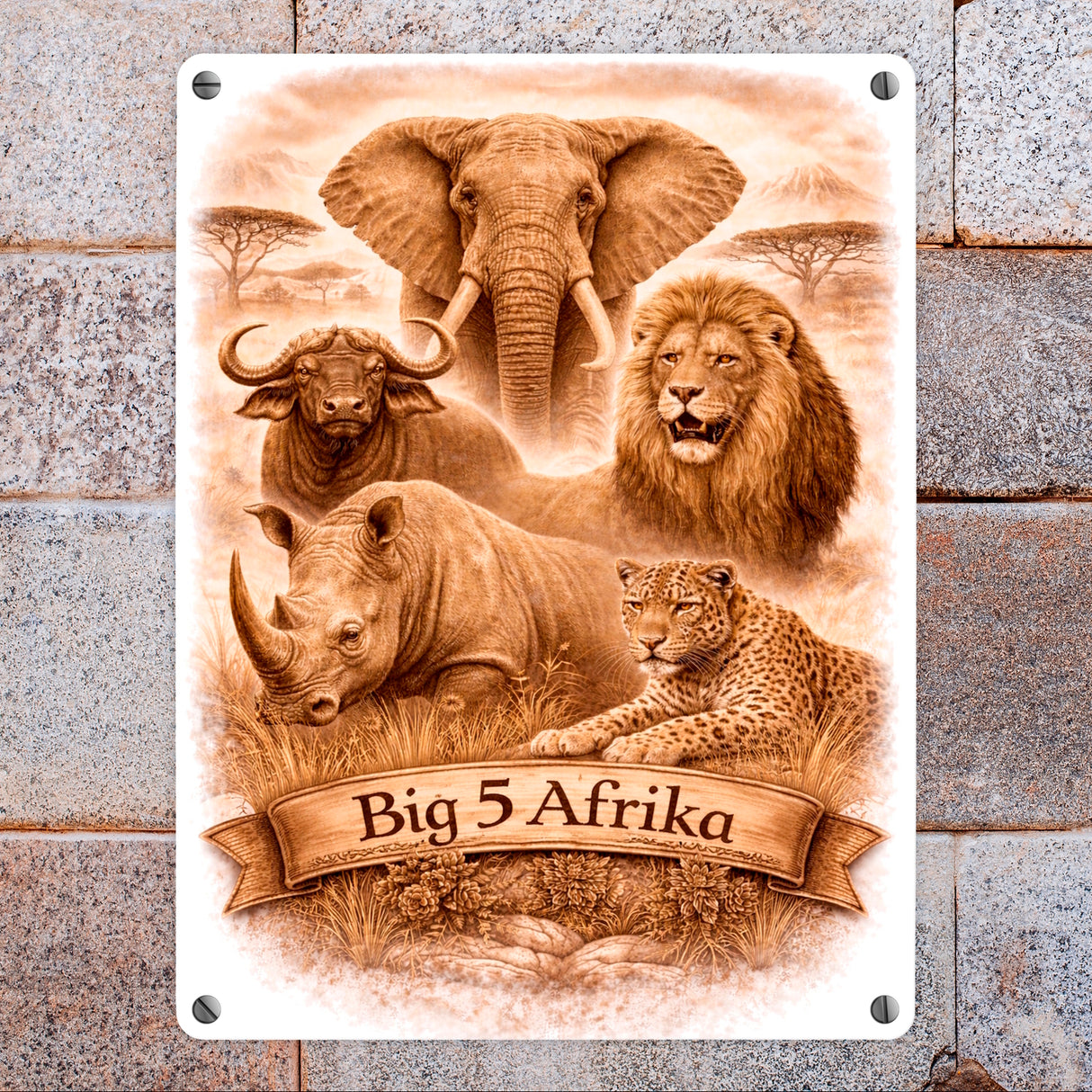 Big 5 Afrika Metallschild in 15x20 cm mit Tiermotiven