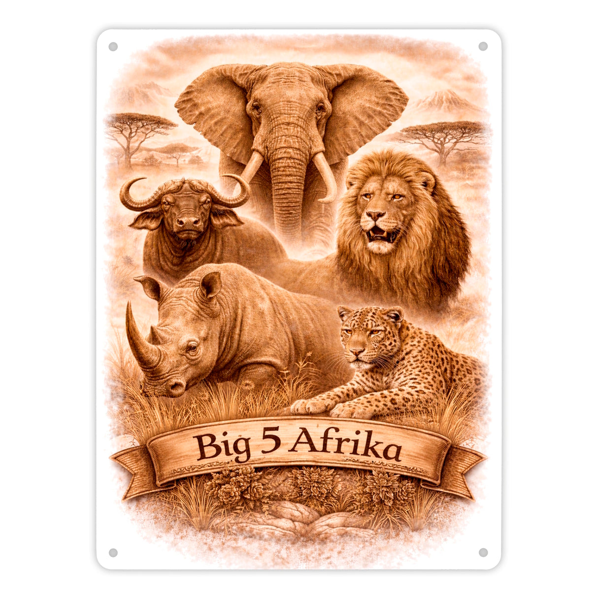 Big 5 Afrika Metallschild in 15x20 cm mit Tiermotiven