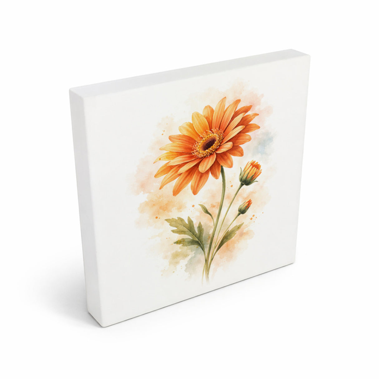 Blumen Freude Orange Gerbera Holzbild in 10x10 cm zum Stellen oder Aufhängen