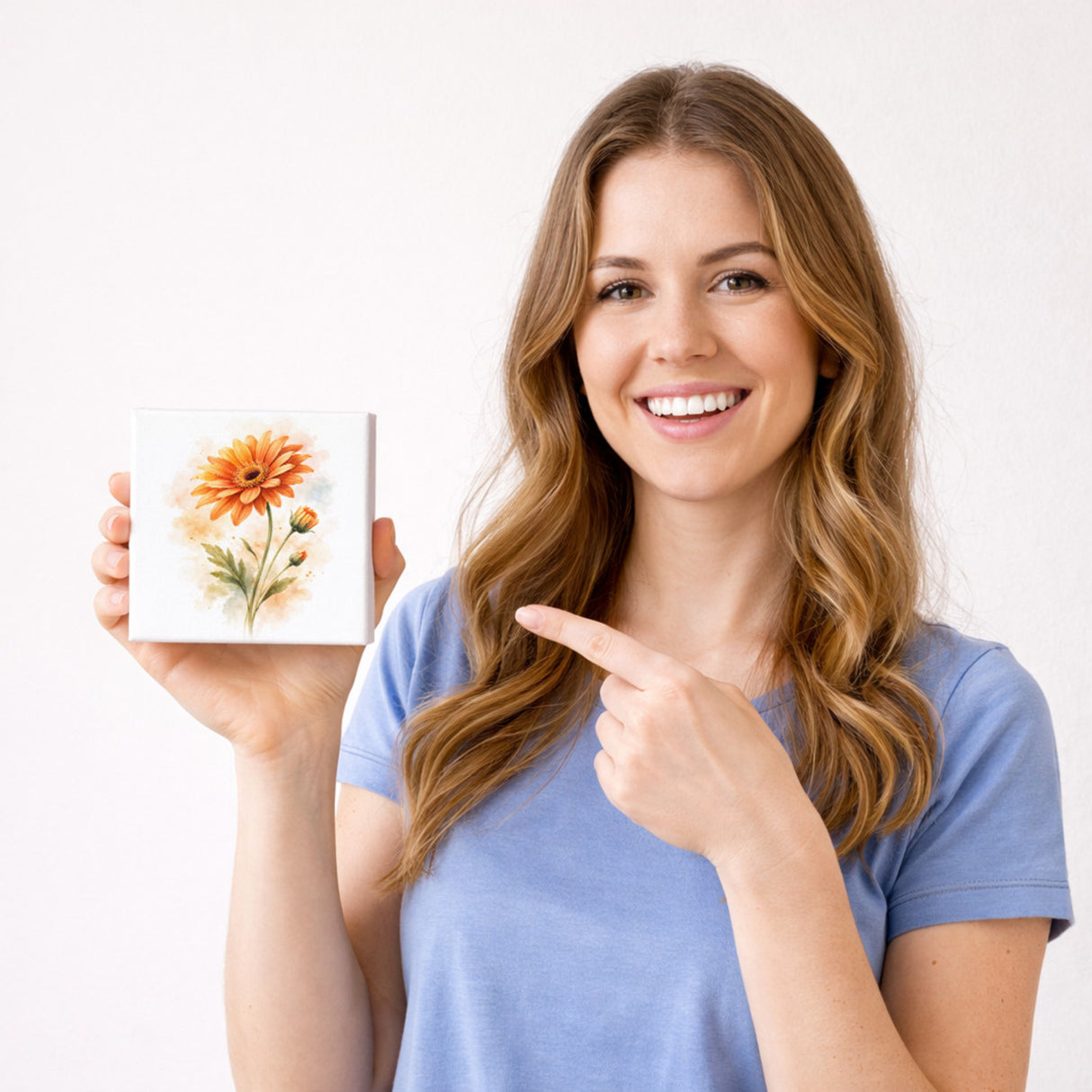 Blumen Freude Orange Gerbera Holzbild in 10x10 cm zum Stellen oder Aufhängen