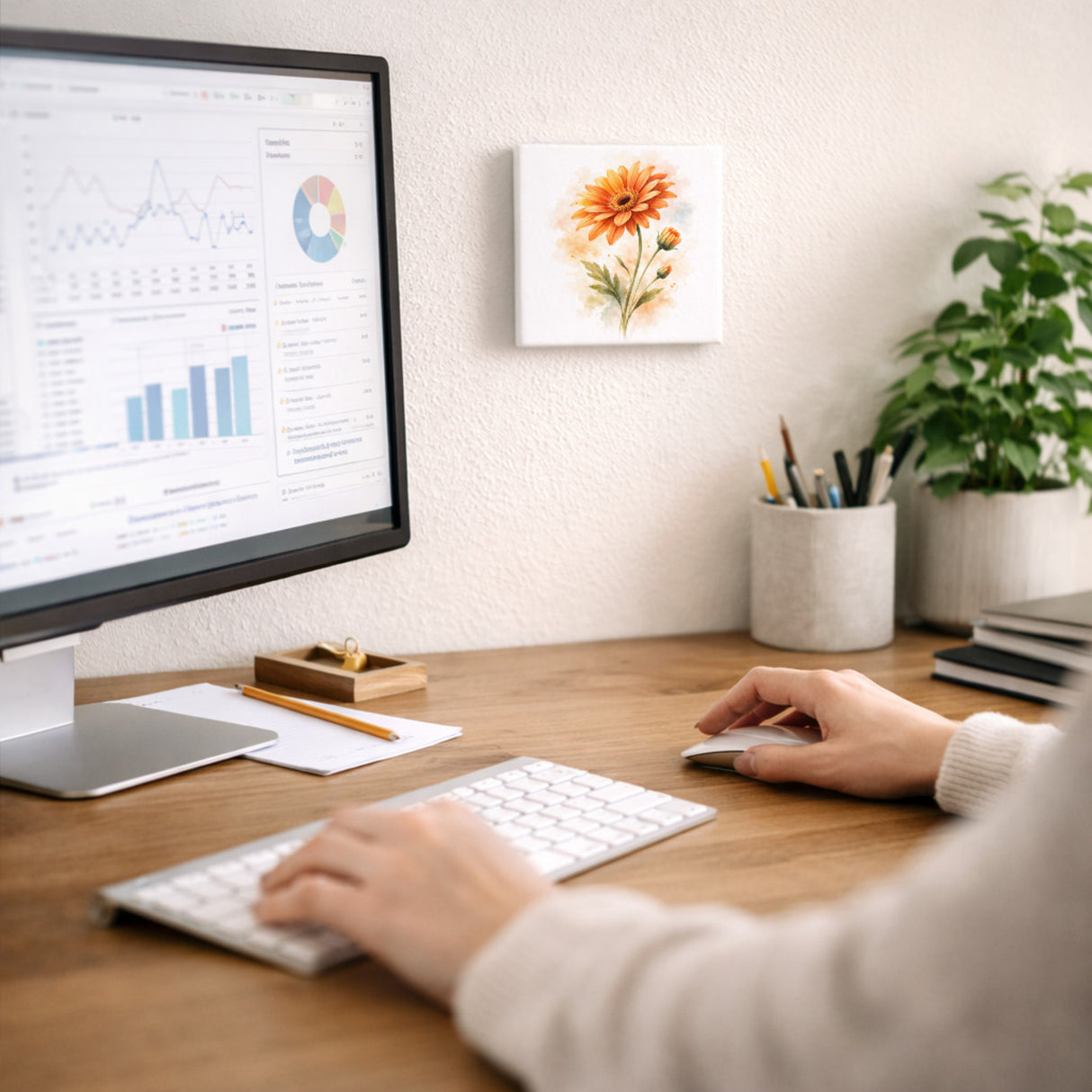 Blumen Freude Orange Gerbera Holzbild in 10x10 cm zum Stellen oder Aufhängen