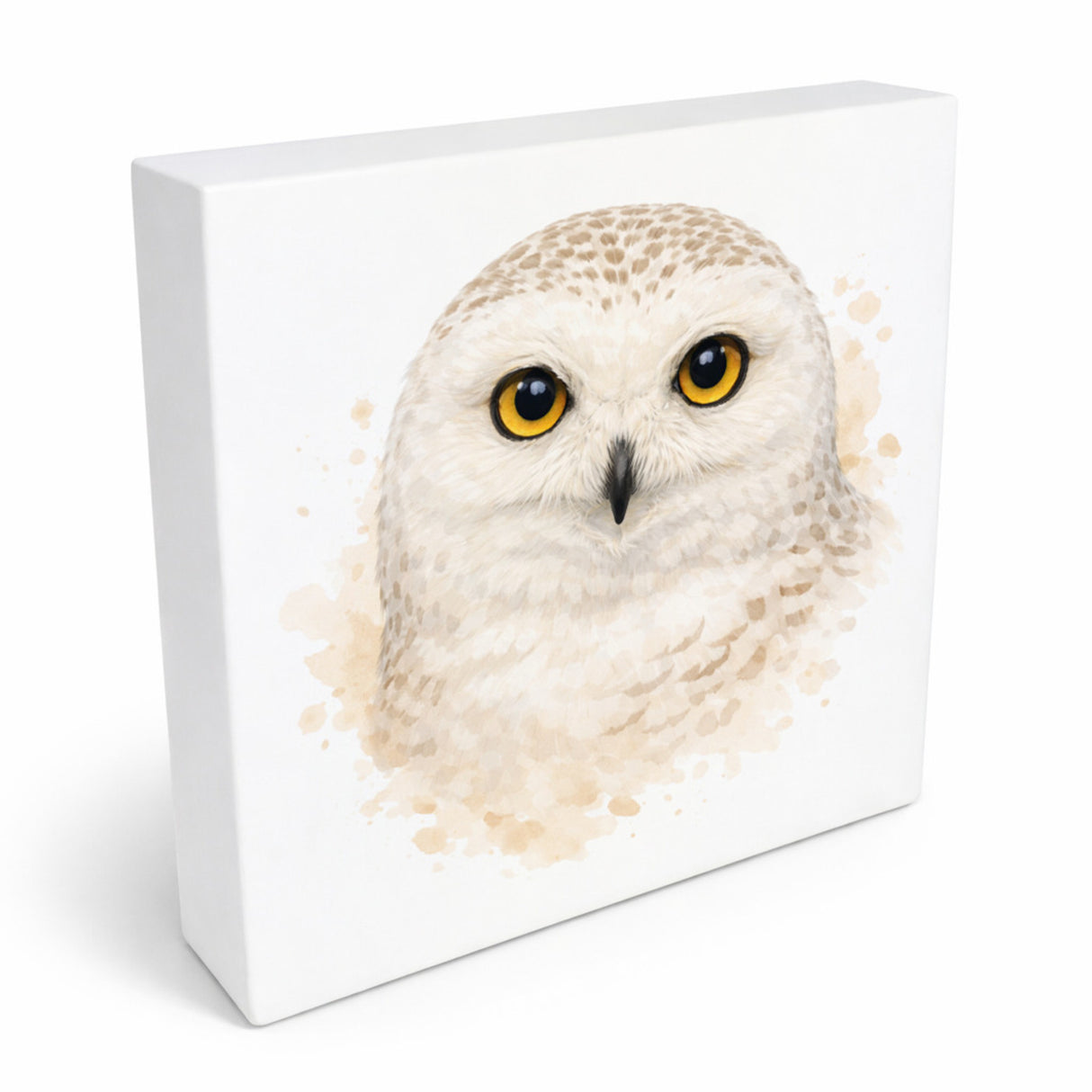 Schneeeulenzauber Schneeeulen Portrait Holzbild in 10x10 cm zum Stellen oder Aufhängen