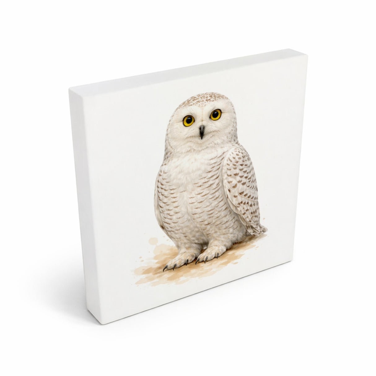 Schneeeulenzauber Schnee-Eule Holzbild in 10x10 cm zum Stellen oder Aufhängen