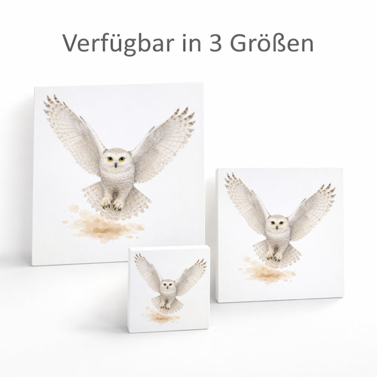 Schneeeulenzauber Schneeeule Flug Holzbild in 10x10 cm zum Stellen oder Aufhängen