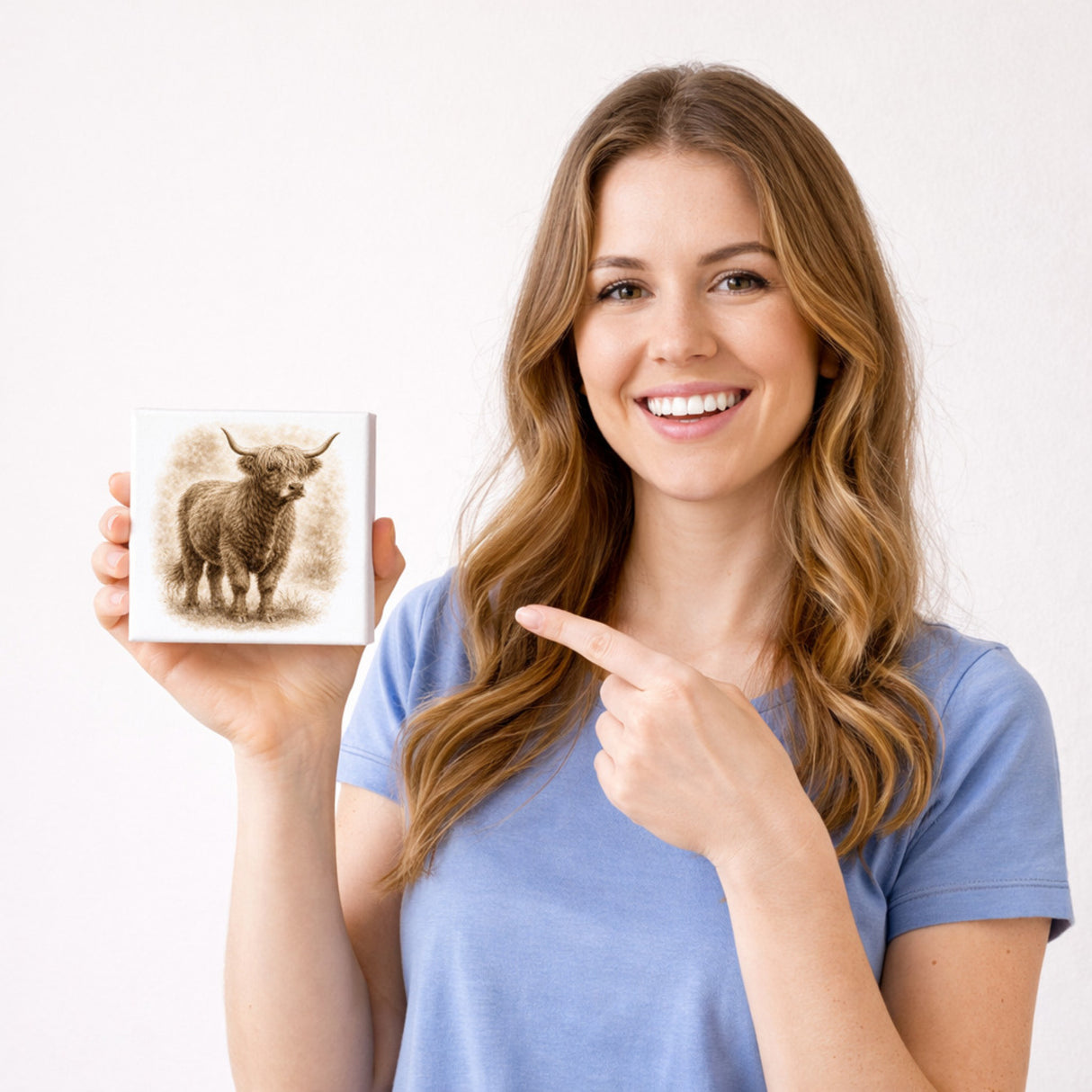 Rustikale Momente Hochlandrind Holzbild in 10x10 cm zum Stellen oder Aufhängen