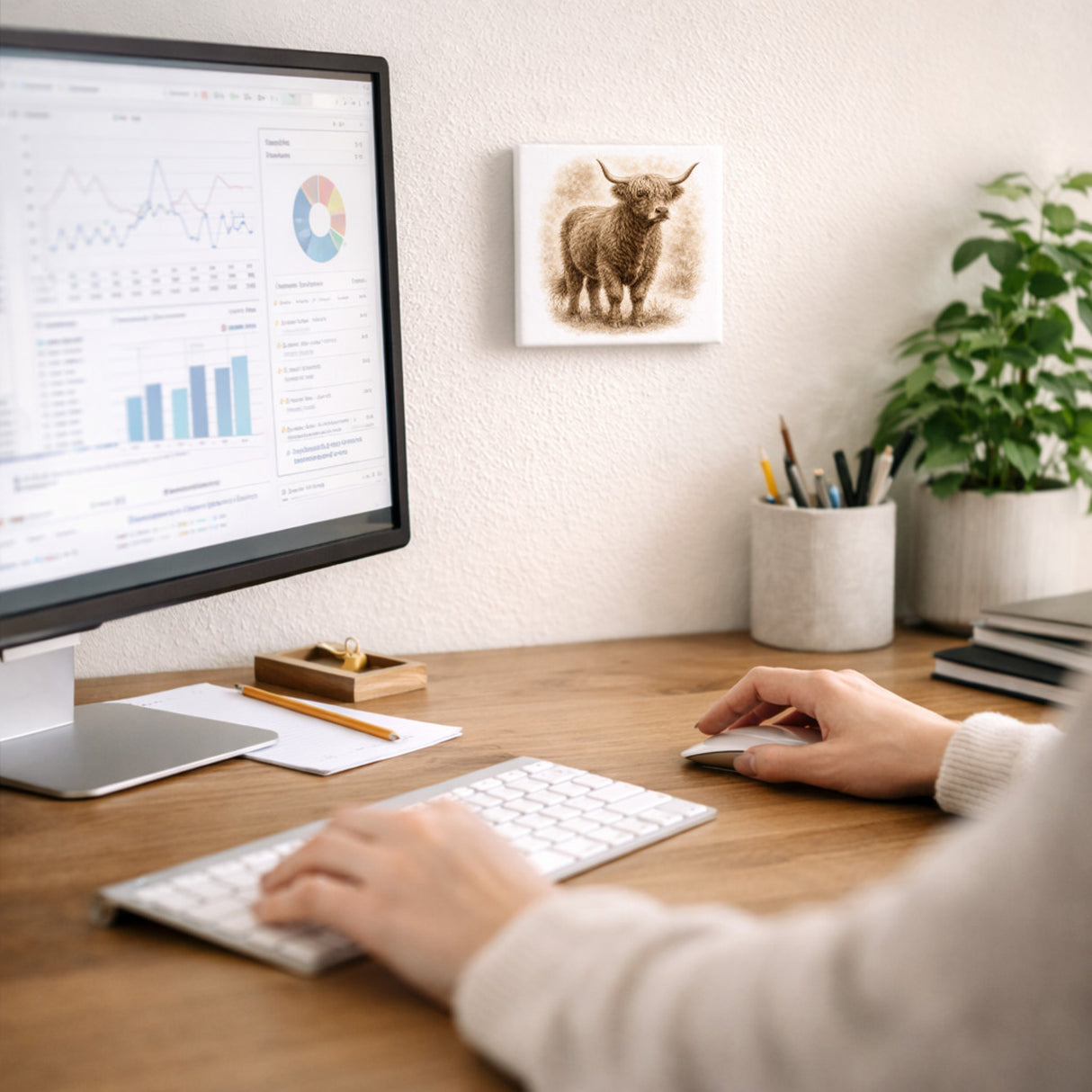 Rustikale Momente Hochlandrind Holzbild in 10x10 cm zum Stellen oder Aufhängen