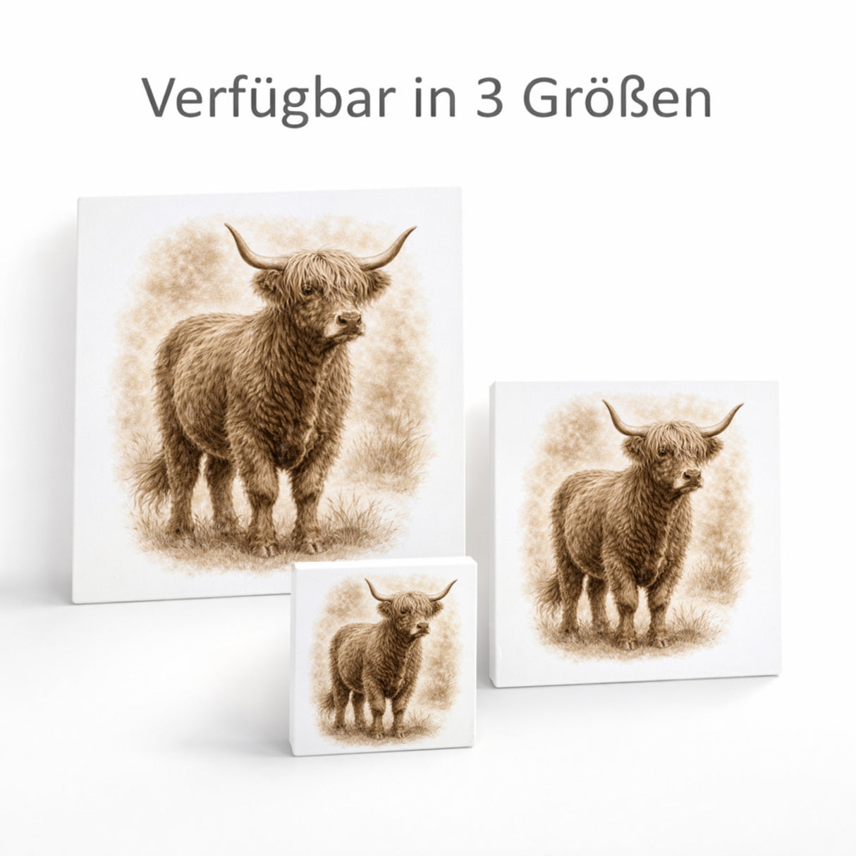 Rustikale Momente Hochlandrind Holzbild in 10x10 cm zum Stellen oder Aufhängen