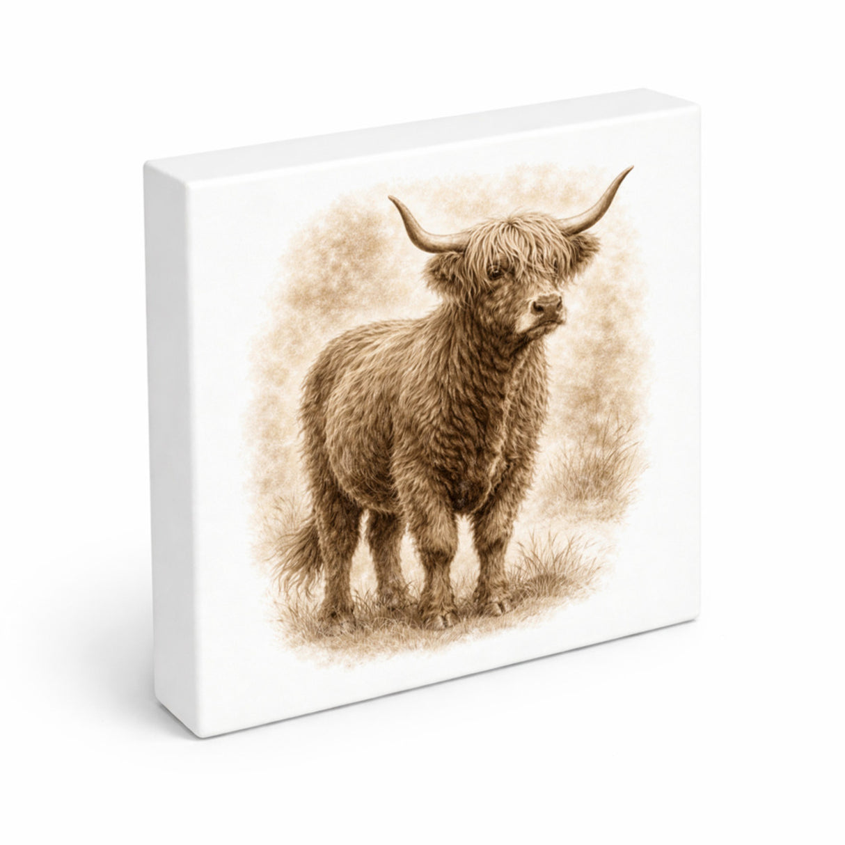 Rustikale Momente Hochlandrind Holzbild in 10x10 cm zum Stellen oder Aufhängen