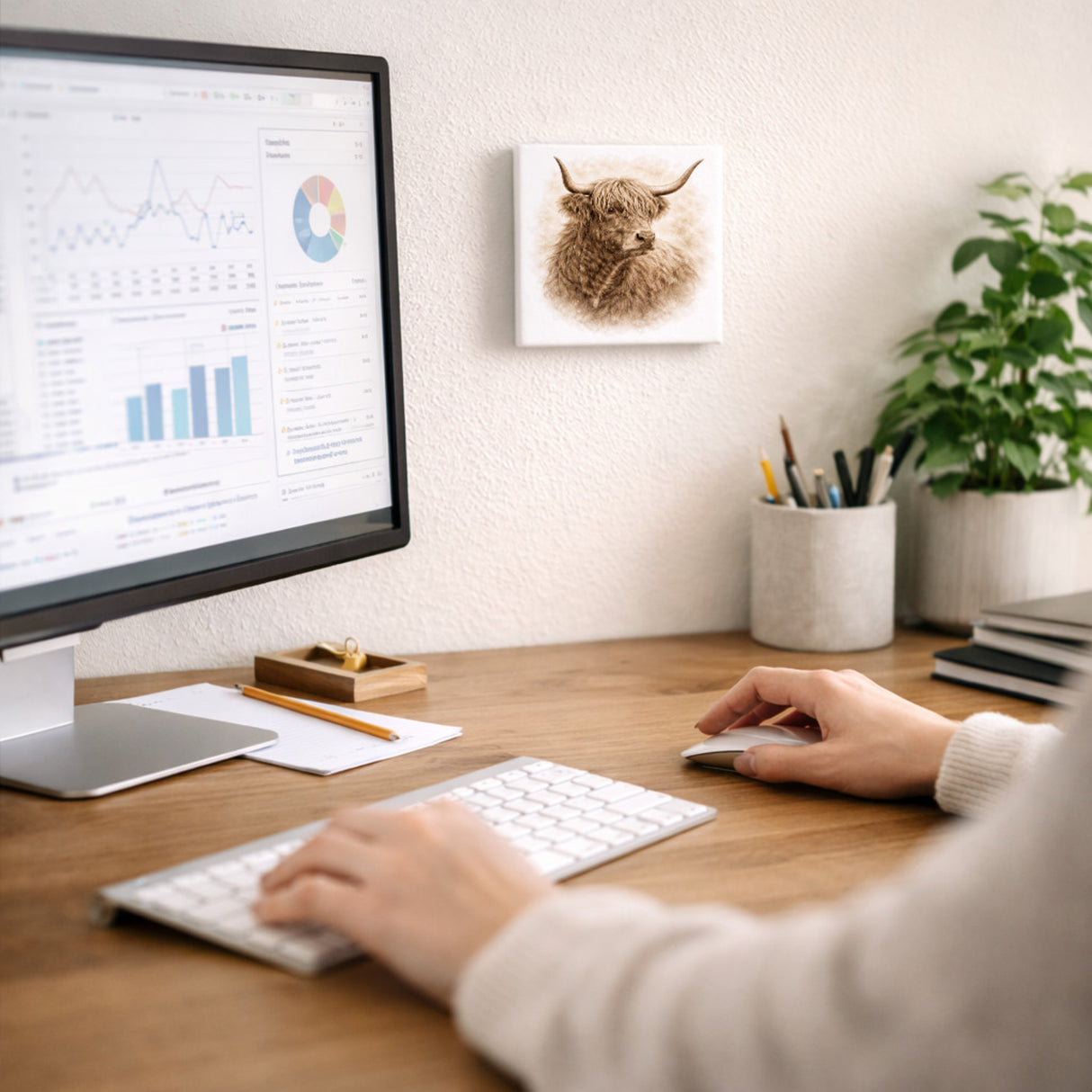 Rustikale Momente Hochlandrindkopf Holzbild in 10x10 cm zum Stellen oder Aufhängen