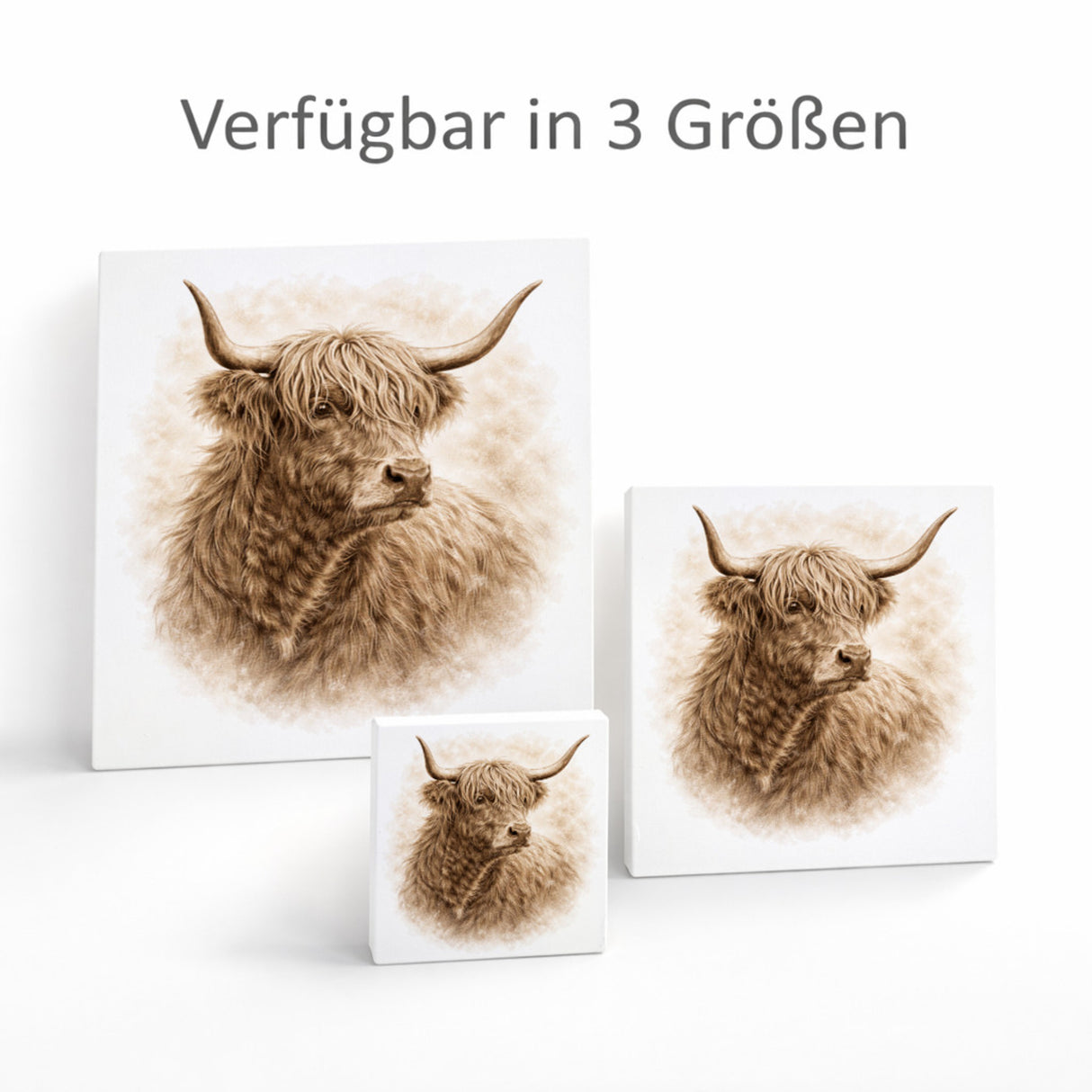 Rustikale Momente Hochlandrindkopf Holzbild in 10x10 cm zum Stellen oder Aufhängen