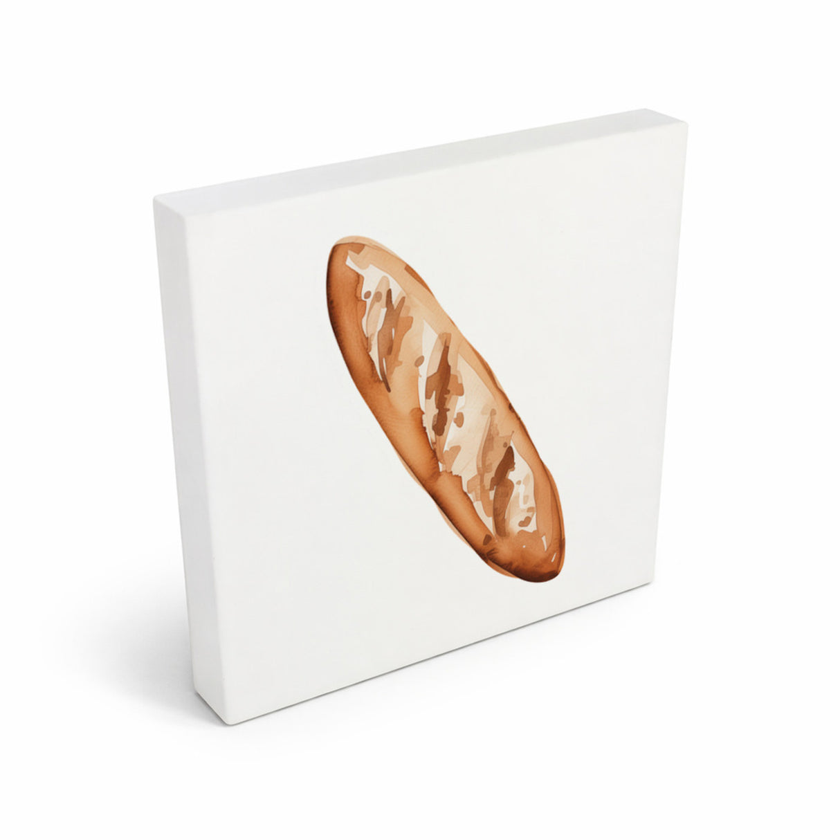 Mediterrane Schätze Baguette Brot Holzbild in 10x10 cm zum Stellen oder Aufhängen