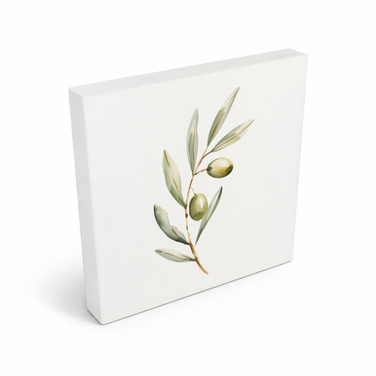 Mediterrane Schätze Olivenzweig Holzbild in 10x10 cm zum Stellen oder Aufhängen