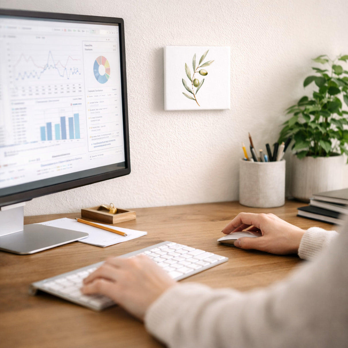 Mediterrane Schätze Olivenzweig Holzbild in 10x10 cm zum Stellen oder Aufhängen