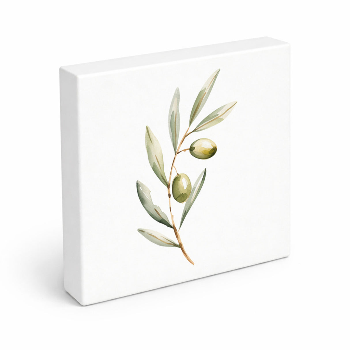 Mediterrane Schätze Olivenzweig Holzbild in 10x10 cm zum Stellen oder Aufhängen