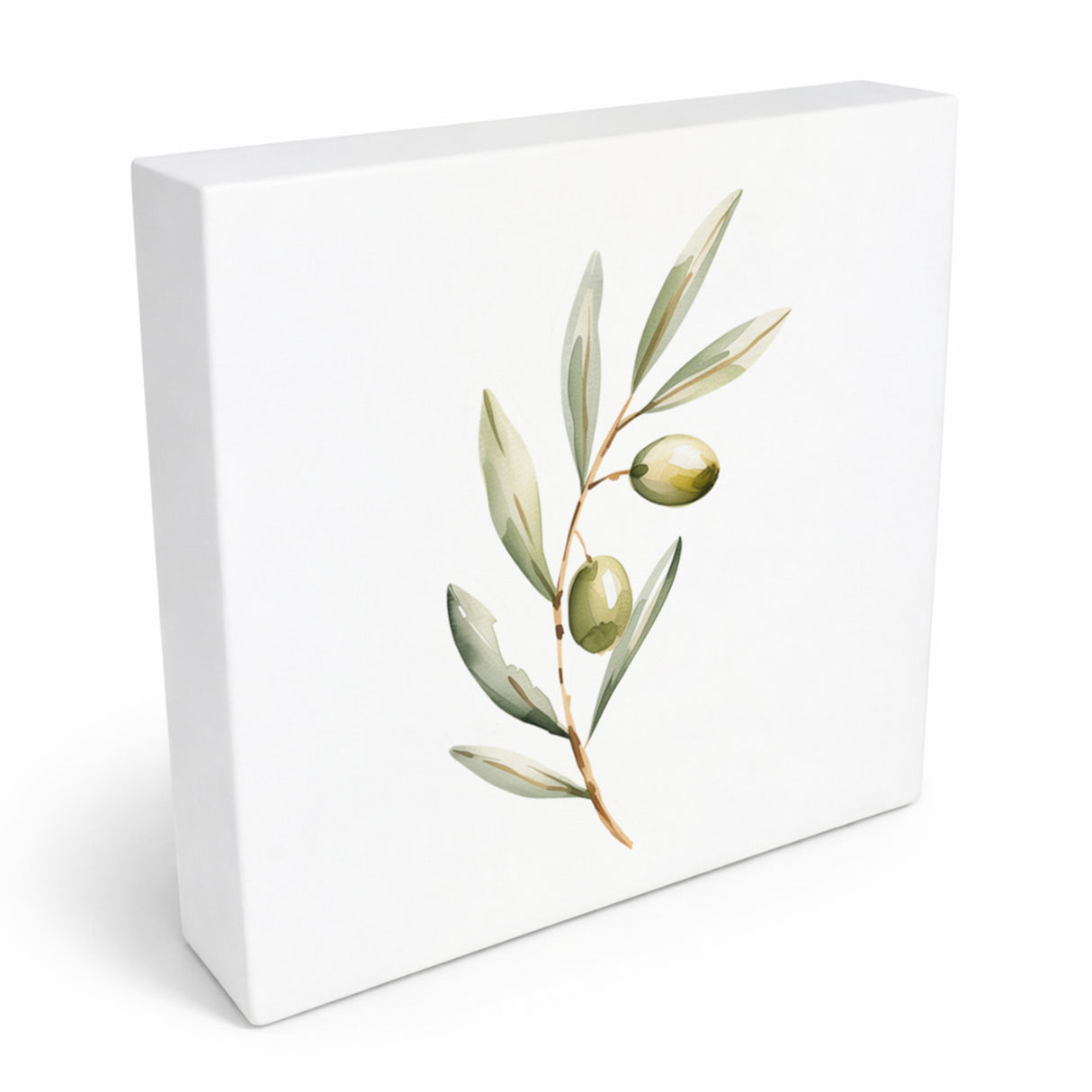 Mediterrane Schätze Olivenzweig Holzbild in 10x10 cm zum Stellen oder Aufhängen