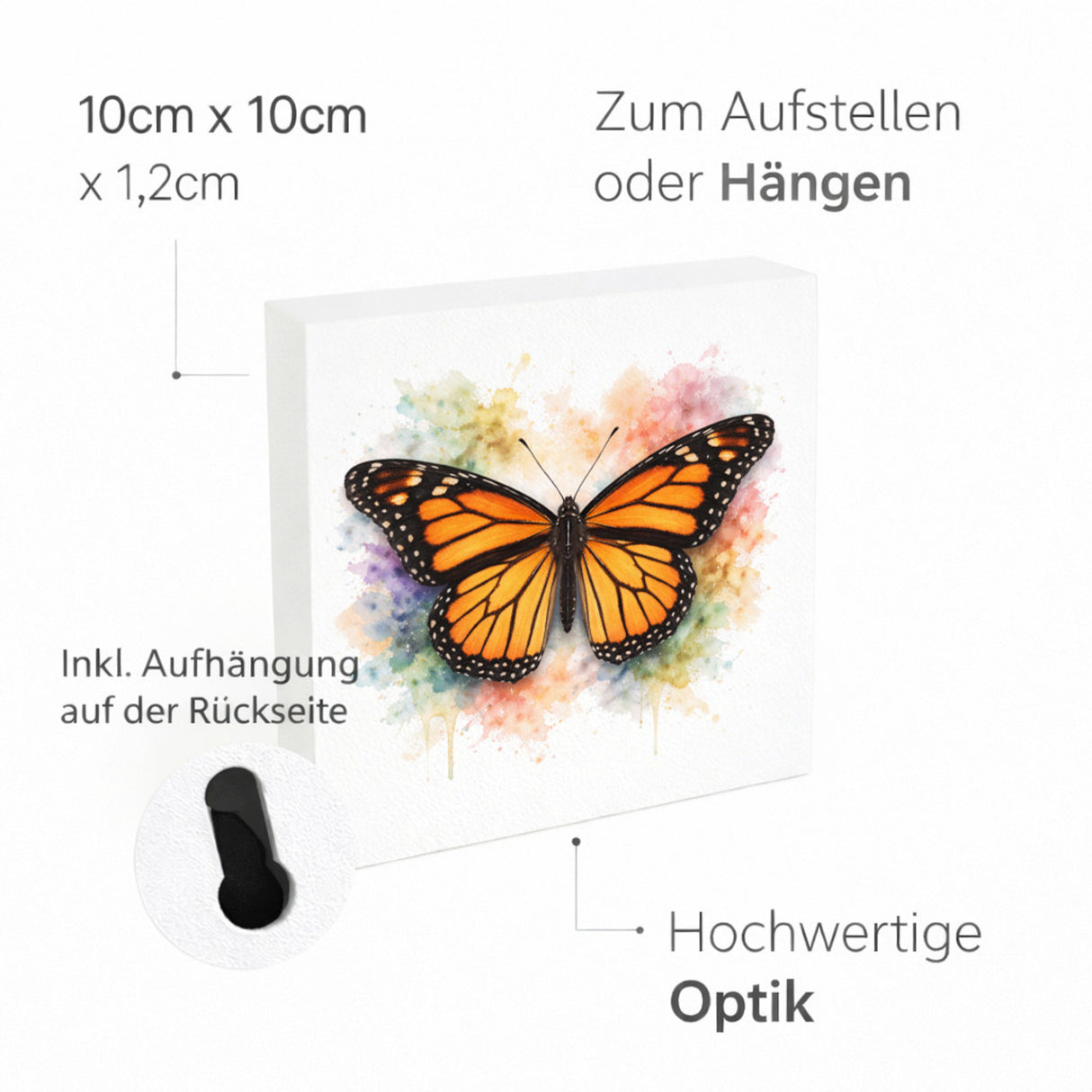 Schmetterlingszauber Monarchfalter Holzbild in 10x10 cm zum Stellen oder Aufhängen