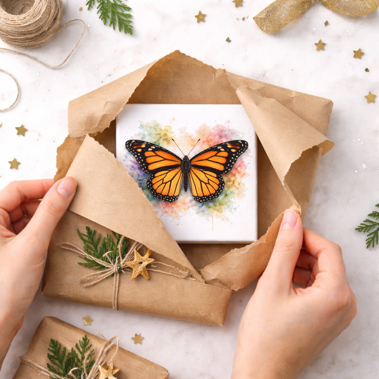 Schmetterlingszauber Monarchfalter Holzbild in 10x10 cm zum Stellen oder Aufhängen