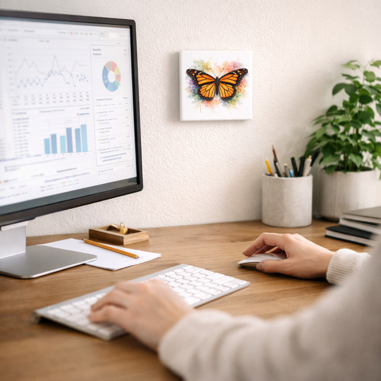 Schmetterlingszauber Monarchfalter Holzbild in 10x10 cm zum Stellen oder Aufhängen