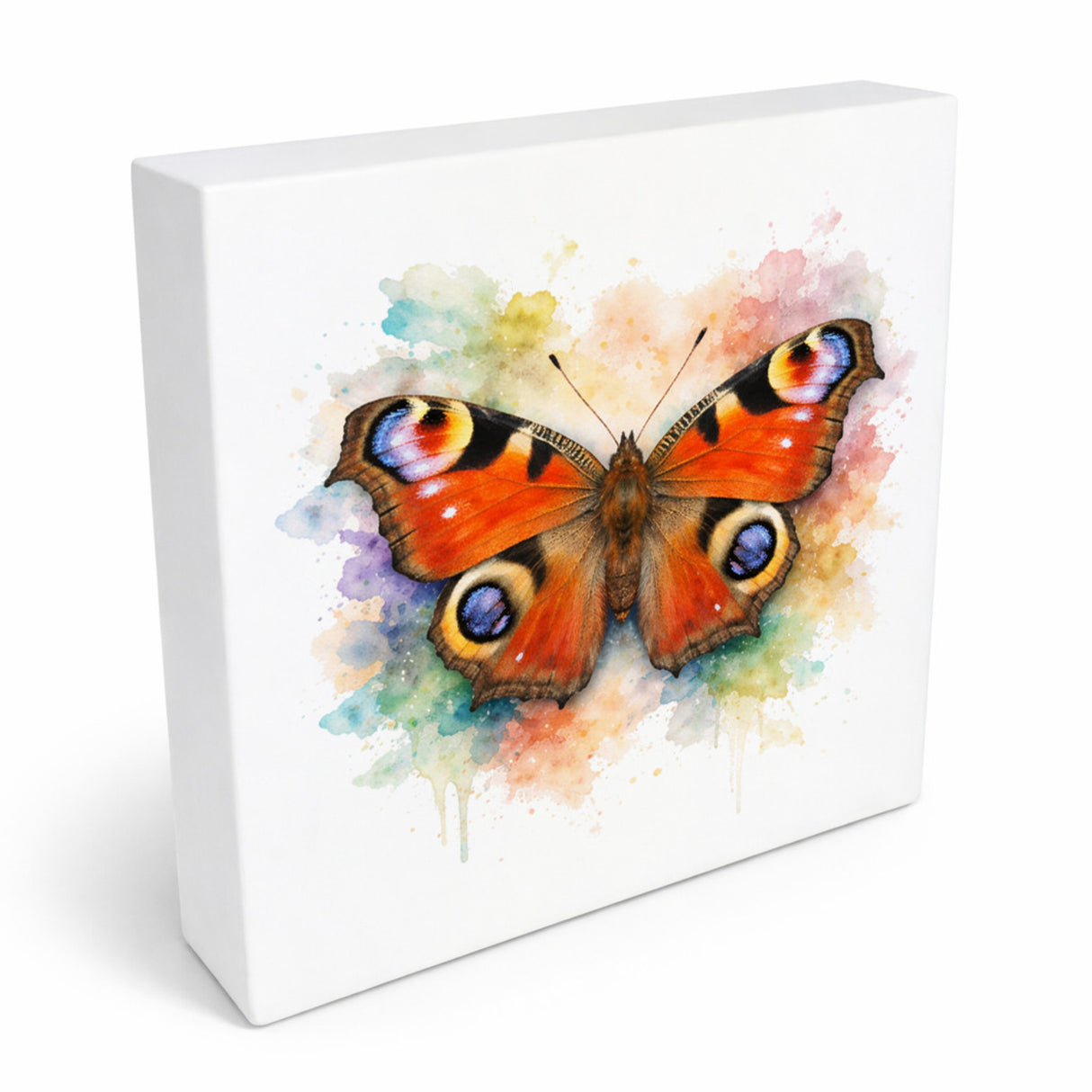 Schmetterlingszauber Tagpfauenauge Holzbild in 10x10 cm zum Stellen oder Aufhängen